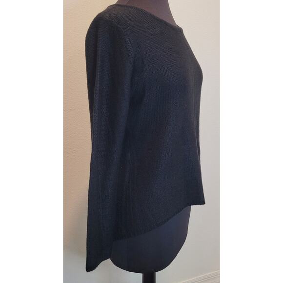 E by Elan Black Knit Sweater Blouse S Sheer Back Panel Zipper Detail EUC - Picture 3 of 8